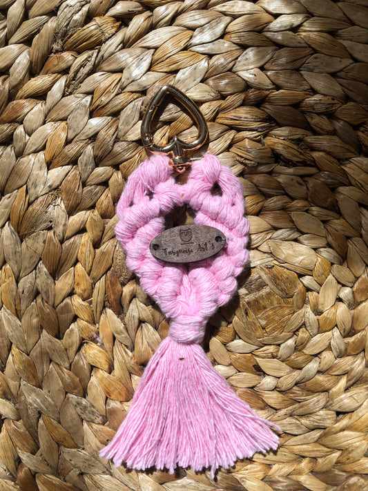 Porte clés en macramé rose